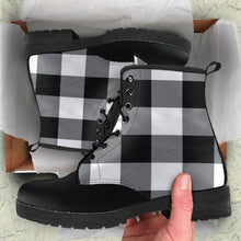Load image into Gallery viewer, Black and White Buffalo Plaid Vegan Leather Boots
