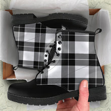 Load image into Gallery viewer, Black and White Tartan Plaid Boots Vegan Leather