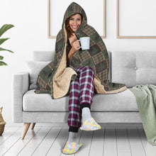 Load image into Gallery viewer, Brown and Green Plaid Patchwork Deer and Pine Tree Pattern Hooded Blanket