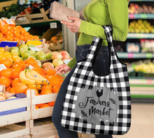 Load image into Gallery viewer, Black and White Buffalo Plaid Farmers Market Grocery Bags 3 Pack