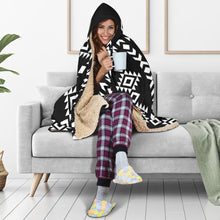 Load image into Gallery viewer, Black and White Ethnic Pattern Tribal Hooded Blanket With Sherpa Lining