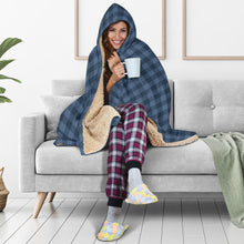 Load image into Gallery viewer, Blue Buffalo Plaid Hooded Blanket With Tan Sherpa Lining