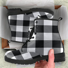 Load image into Gallery viewer, Black and White Buffalo Plaid Vegan Leather Boots
