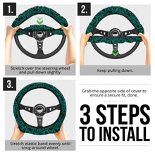 Load image into Gallery viewer, Emerald Green and Black Floral Steering Wheel Cover