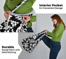 Load image into Gallery viewer, Black and White Hibiscus Flower Pattern Grocery Shopping Bags Pack of 3