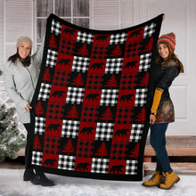 Load image into Gallery viewer, Red, Black and White, Buffalo Plaid Patchwork Style Fleece Throw Blanket