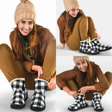 Load image into Gallery viewer, Black and White Buffalo Plaid Faux Fur Lined Winter Slipper Boots Indoor Outdoor