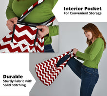 Load image into Gallery viewer, Chevron Pattern Reusable Grocery Shopping Bags In Navy, Red, Black and White