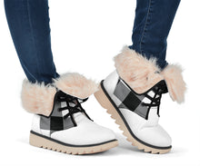 Load image into Gallery viewer, Buffalo Plaid Color Block Fur Lined Snow Boots Black and White Winter Boots