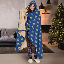 Load image into Gallery viewer, Blue and Gold Fleur De Lis Pattern Hooded Blanket 2