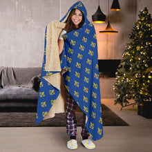Load image into Gallery viewer, Royal Blue and Gold Fleur De Lis Hooded Blanket 1
