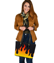 Load image into Gallery viewer, Flames on Black Vegan Leather Tote Bag