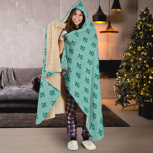 Load image into Gallery viewer, Turquoise Fleur De Lis Hooded Blanket