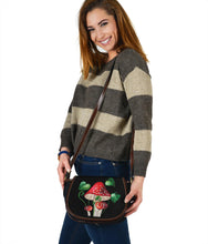 Load image into Gallery viewer, Black Saddle Bag With Mushroom and Fern Design