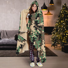 Load image into Gallery viewer, Camo Hooded Blanket Green, Brown, Tan and Black Camouflage With Sherpa Lining