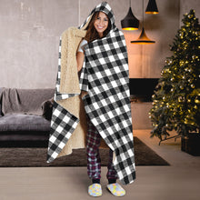 Load image into Gallery viewer, Black and White Buffalo Check Hooded Blanket