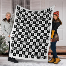 Load image into Gallery viewer, Black and White Checkered Music Note Pattern Fleece Throw Blanket With White Border