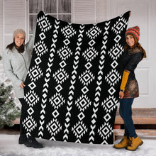 Load image into Gallery viewer, Black and White Ethnic Tribal Pattern Fleece Throw Blanket