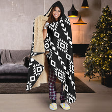 Load image into Gallery viewer, Black and White Ethnic Pattern Tribal Hooded Blanket With Sherpa Lining