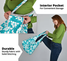 Load image into Gallery viewer, Teal and White Hibiscus Flower Pattern Reusable Grocery Shopping Bags Pack of 3