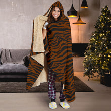 Load image into Gallery viewer, Dark Tiger Print With Hooded Blanket Sherpa Lining Animal