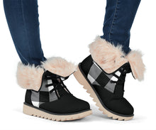 Load image into Gallery viewer, Buffalo Plaid Color Block Fur Lined Snow Boots Black and White Winter Boots