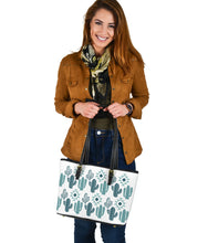 Load image into Gallery viewer, Teal Boho Cactus Pattern Faux Leather Tote Bag