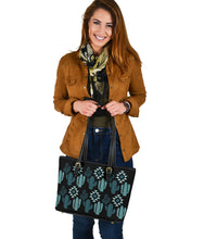 Load image into Gallery viewer, Teal Boho Cactus Pattern Faux Leather Tote Bag