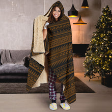 Load image into Gallery viewer, Brown Tribal Ethnic Pattern Hooded Blanket With Tan Sherpa Lining