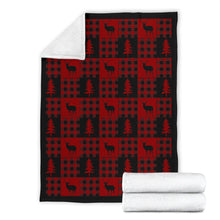 Load image into Gallery viewer, Red and Black Buffalo Plaid Deer Buck Pine Tree Patchwork Pattern Fleece Throw Blanket