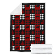 Load image into Gallery viewer, Red, Black and White, Buffalo Plaid Patchwork Style Fleece Throw Blanket