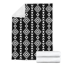 Load image into Gallery viewer, Black and White Ethnic Tribal Pattern Fleece Throw Blanket