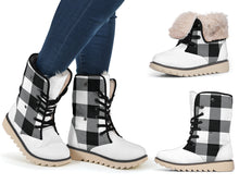 Load image into Gallery viewer, Buffalo Plaid Color Block Fur Lined Snow Boots Black and White Winter Boots
