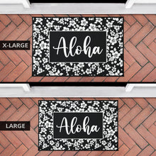 Load image into Gallery viewer, Aloha Black and White Hibiscus Hawaiian Pattern Door Mat