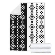 Load image into Gallery viewer, Black and White Ethnic Tribal Contrast Pattern Fleece Blanket