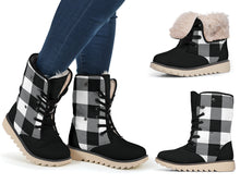 Load image into Gallery viewer, Buffalo Plaid Color Block Fur Lined Snow Boots Black and White Winter Boots