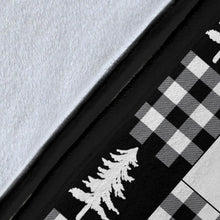 Load image into Gallery viewer, Black and White Buffalo Plaid With Deer and Pine Trees Pattern Fleece Throw Blanket