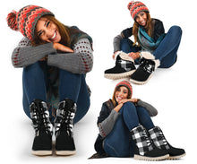 Load image into Gallery viewer, Buffalo Plaid Color Block Fur Lined Snow Boots Black and White Winter Boots