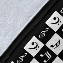 Load image into Gallery viewer, Black and White Music Notes Checkered Pattern Fleece Throw Blanket