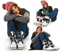 Load image into Gallery viewer, Buffalo Plaid Color Block Fur Lined Snow Boots Black and White Winter Boots