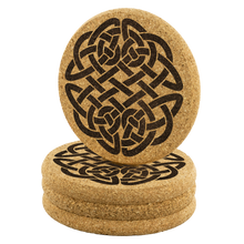 Load image into Gallery viewer, Celtic Knotwork Round Knot Laser Engraved Wood Cork Coaster Set of 4