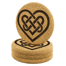 Load image into Gallery viewer, Celtic Knotwork Irish Heart Cork Coaster Set of 4