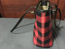 Load image into Gallery viewer, Red Buffalo Plaid Vegan Leather Tote Bag