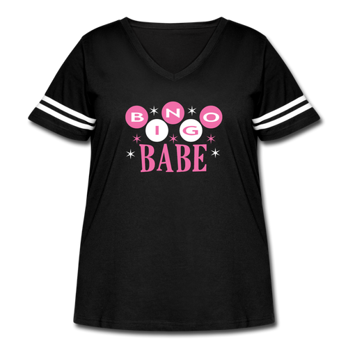 Bingo Babe Women's Curvy V-Neck Sporty Shirt - black/white