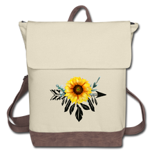 Load image into Gallery viewer, Sunflower Dreamcatcher Design on Canvas Backpack - ivory/brown
