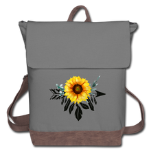 Load image into Gallery viewer, Sunflower Dreamcatcher Design on Canvas Backpack - gray/brown