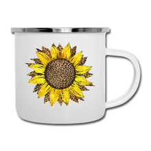 Load image into Gallery viewer, Cheetah Sunflower Design on White Enamel Camping Mug - white