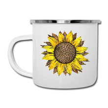 Load image into Gallery viewer, Cheetah Sunflower Design on White Enamel Camping Mug - white