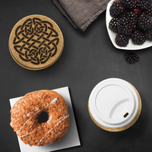 Load image into Gallery viewer, Celtic Knotwork Round Knot Laser Engraved Wood Cork Coaster Set of 4