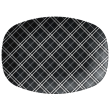 Load image into Gallery viewer, Gray and White Plaid Serving Platter 10" x 14" party snack tray